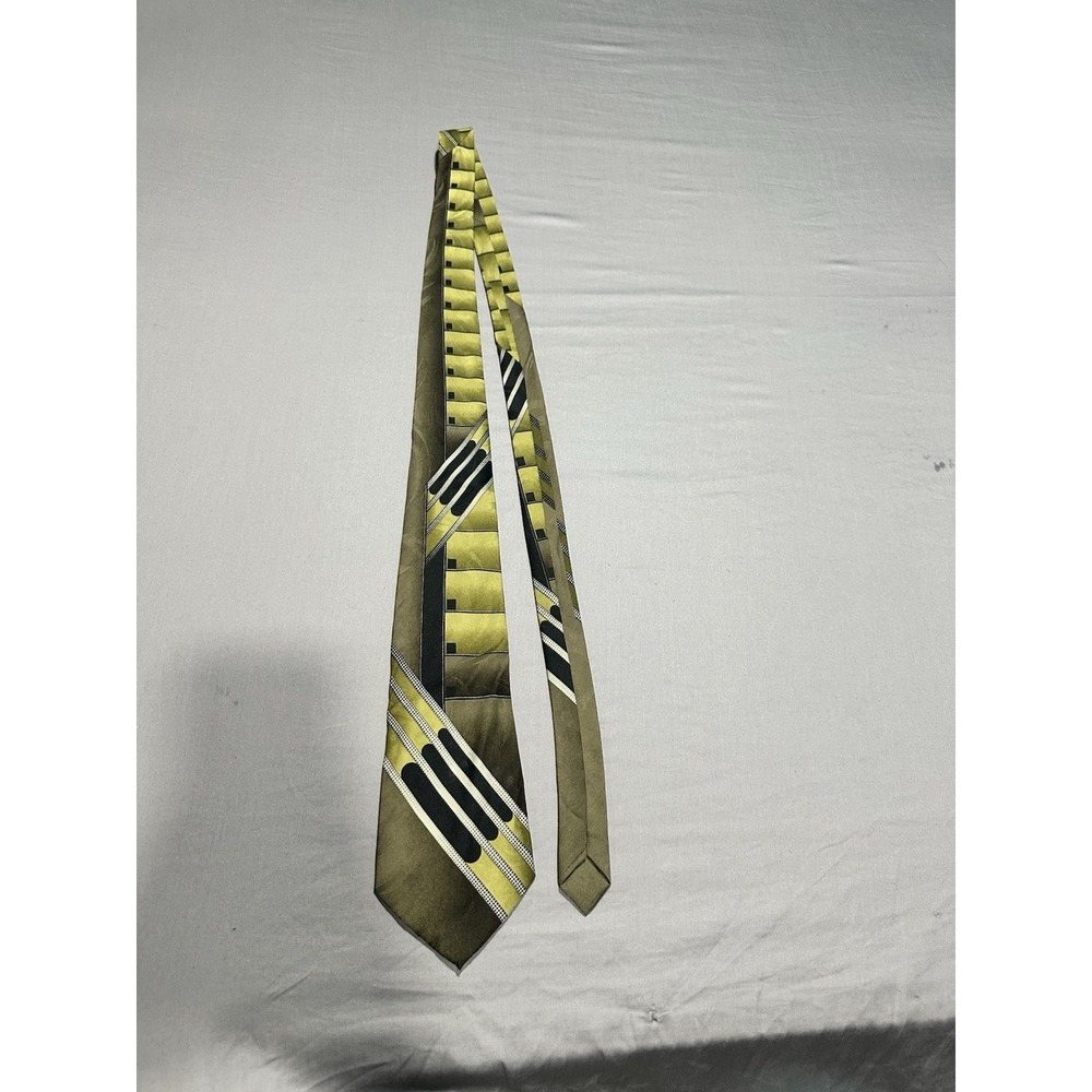 VTG Di Capri Green‎ & Black Art Deco Geometric Neck Tie